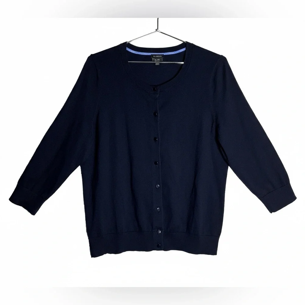 Talbots Navy Blue 3/4 Sleeve Button-Front Cardigan Sweater - Size XL - Picture 2 of 7